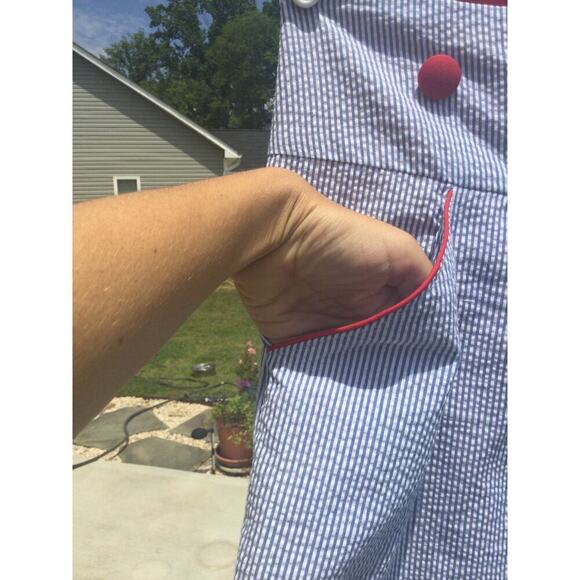 Lula Kate womens skirt size 4 seersucker striped nautical blue red button pinup - Picture 5 of 10